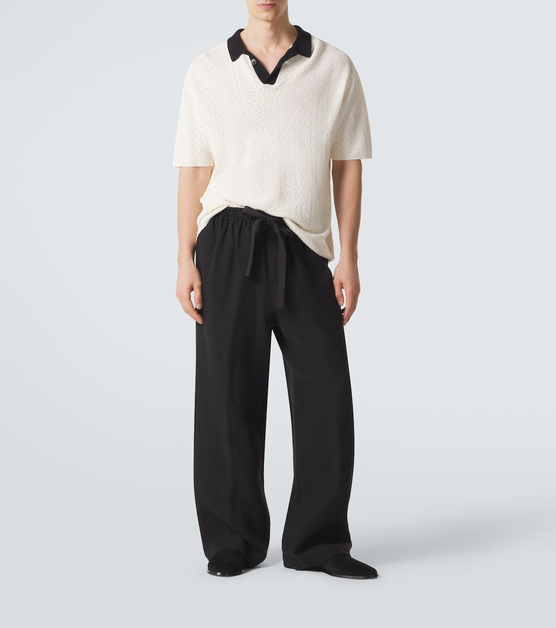 Commas - Crochet cotton-blend polo shirt