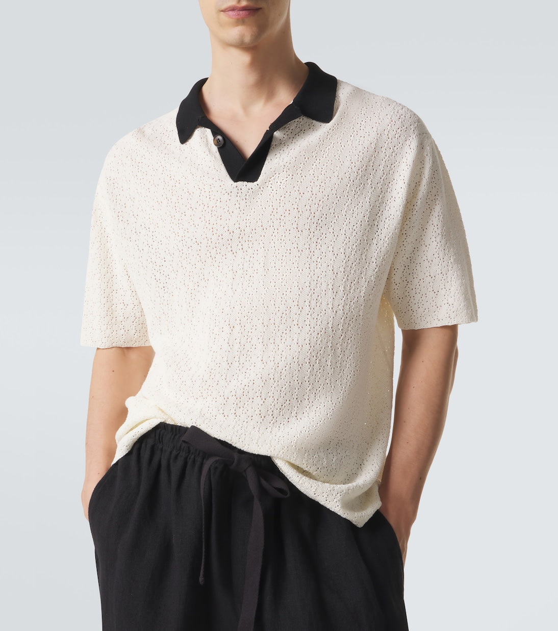 Commas - Crochet cotton-blend polo shirt