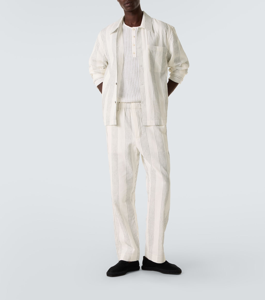 Commas - Textured Striped cotton straight pants