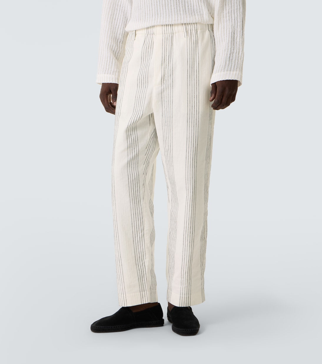Commas - Textured Striped cotton straight pants