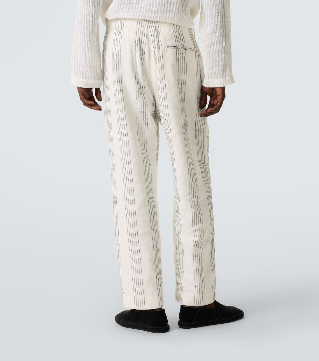 Commas - Textured Striped cotton straight pants