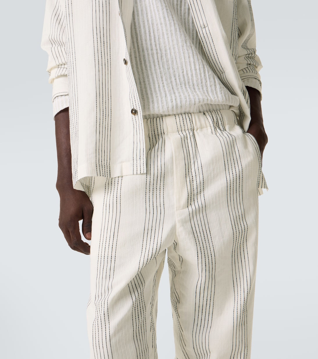 Commas - Textured Striped cotton straight pants