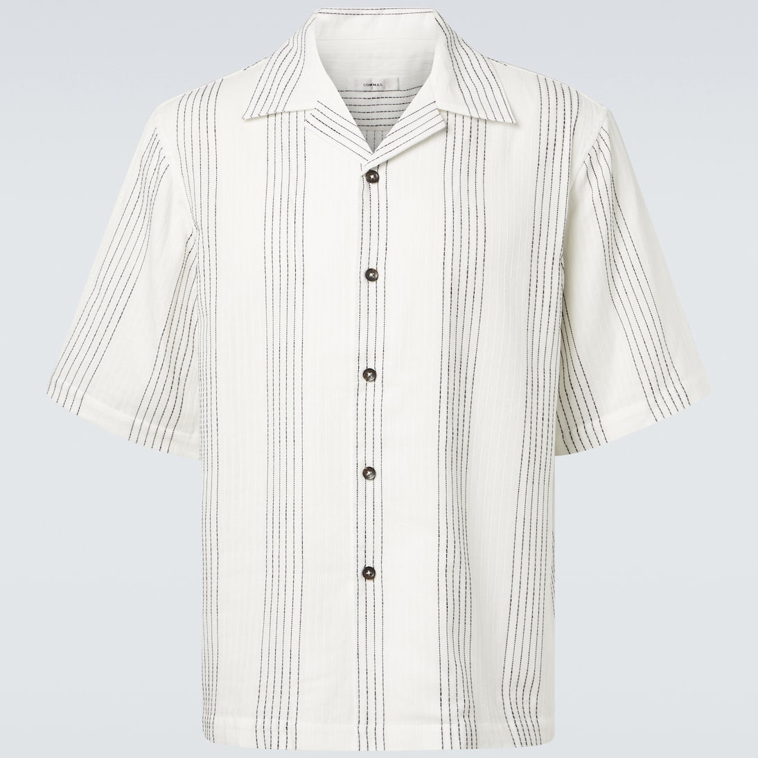 Commas - Textured Striped cotton bowling shirt