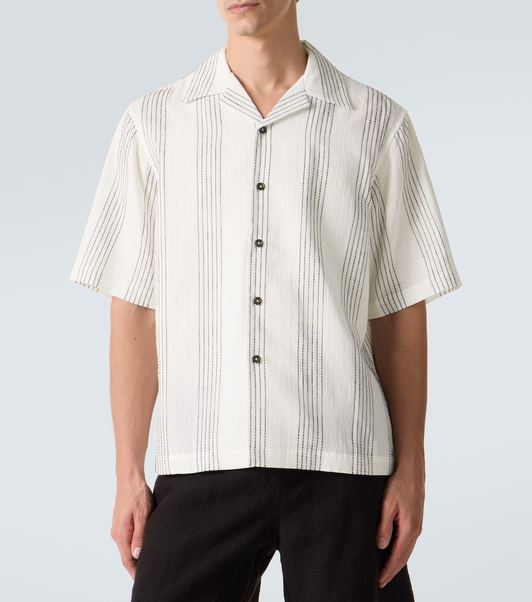 Commas - Textured Striped cotton bowling shirt