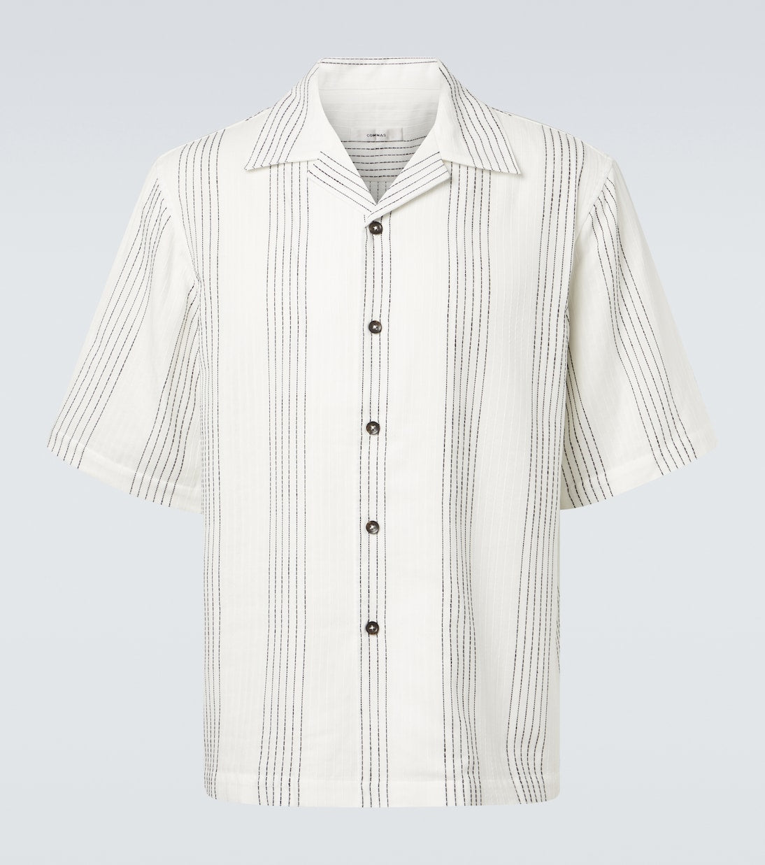 Commas - Textured Striped cotton bowling shirt