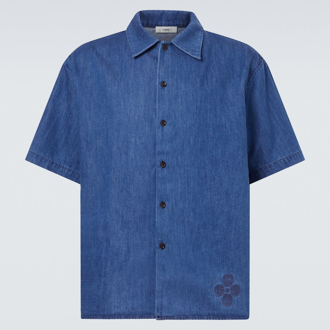 Commas - Embroidered oversized cotton-blend denim bowling shirt