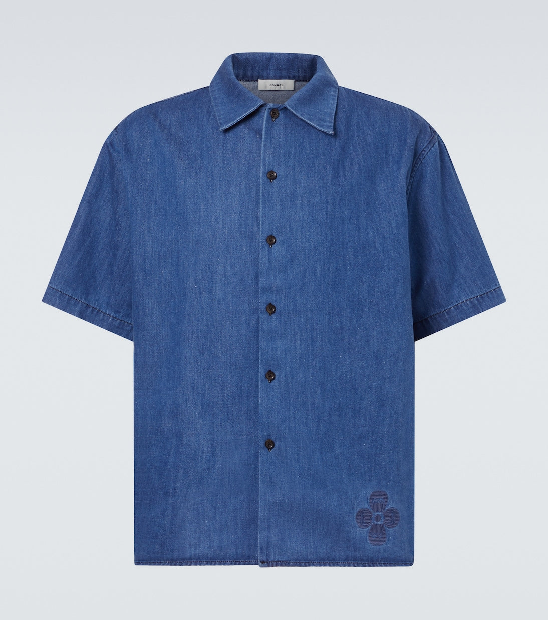 Commas - Embroidered oversized cotton-blend denim bowling shirt