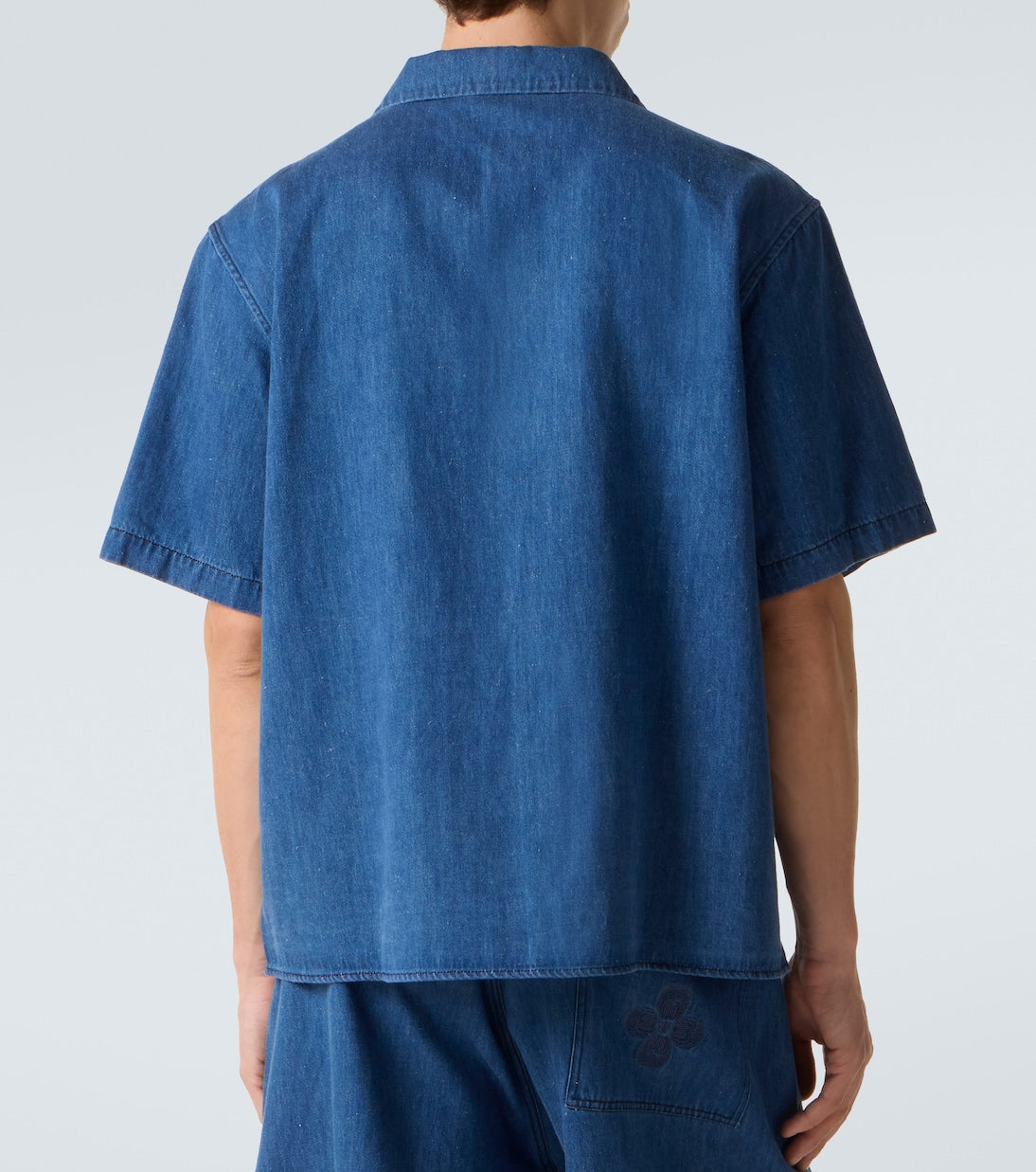 Commas - Embroidered oversized cotton-blend denim bowling shirt