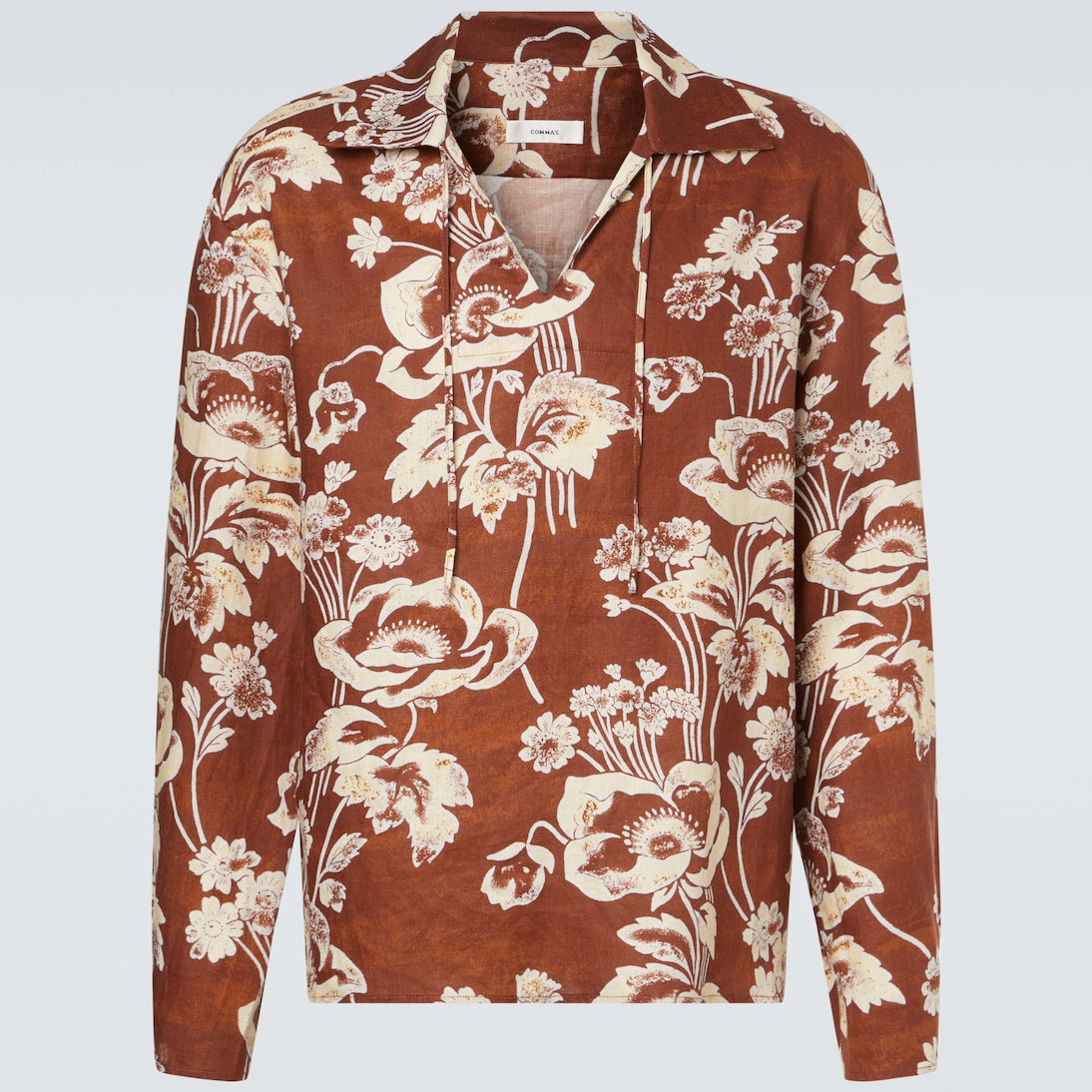Commas - Floral tie-neck linen shirt
