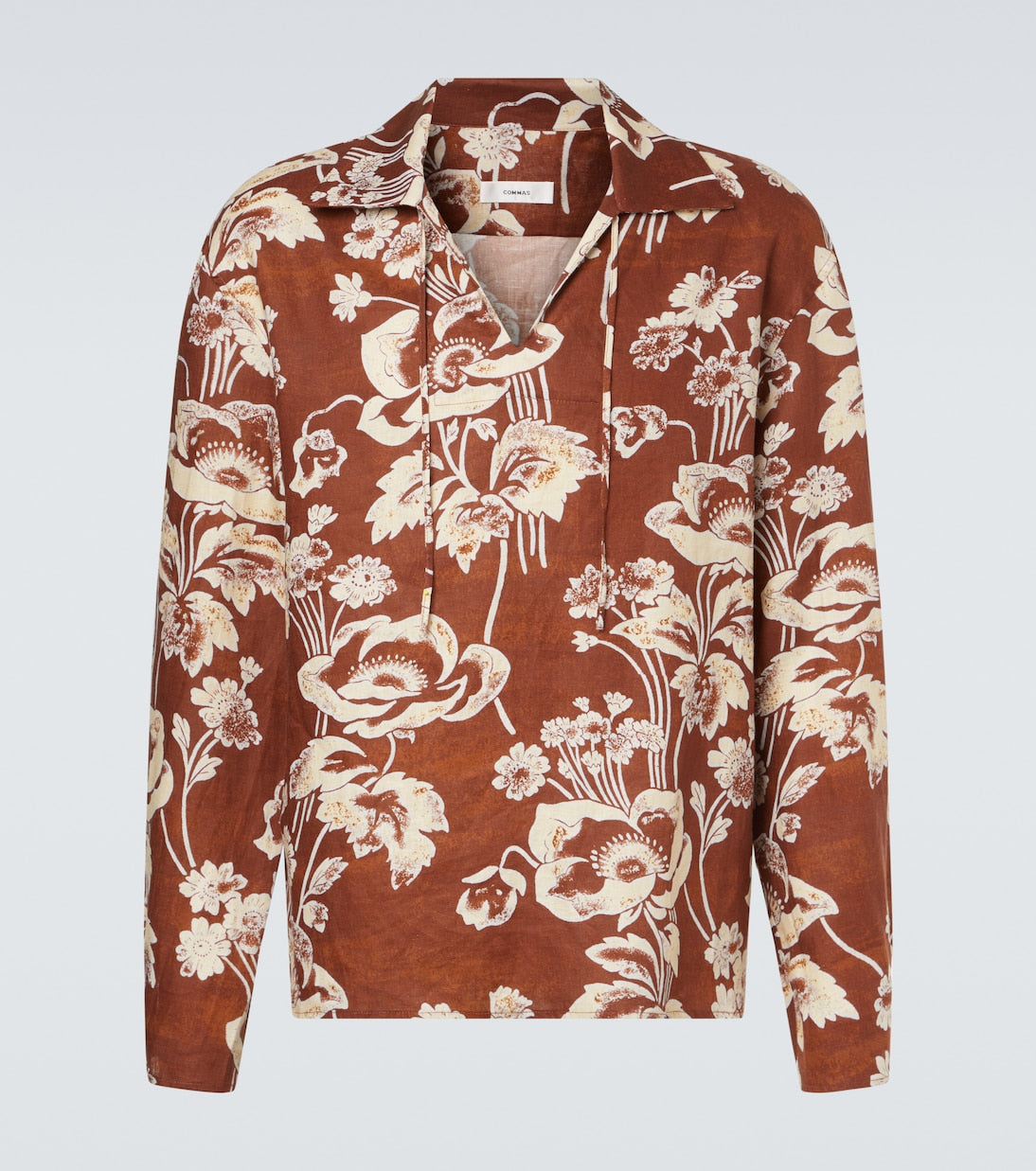 Commas - Floral tie-neck linen shirt