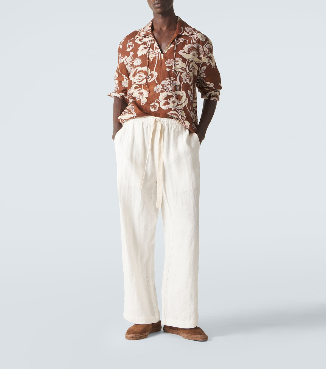 Commas - Floral tie-neck linen shirt