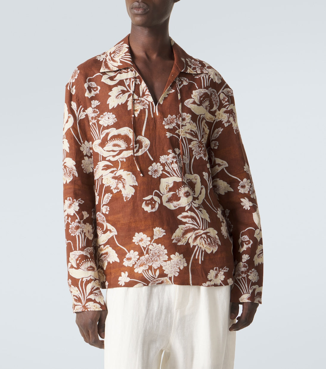 Commas - Floral tie-neck linen shirt