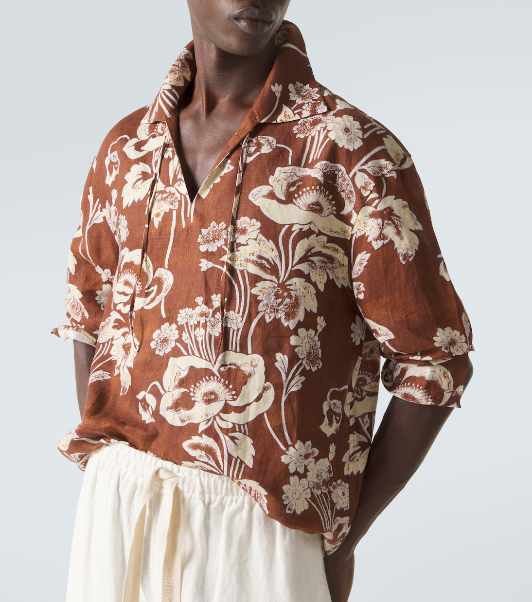 Commas - Floral tie-neck linen shirt