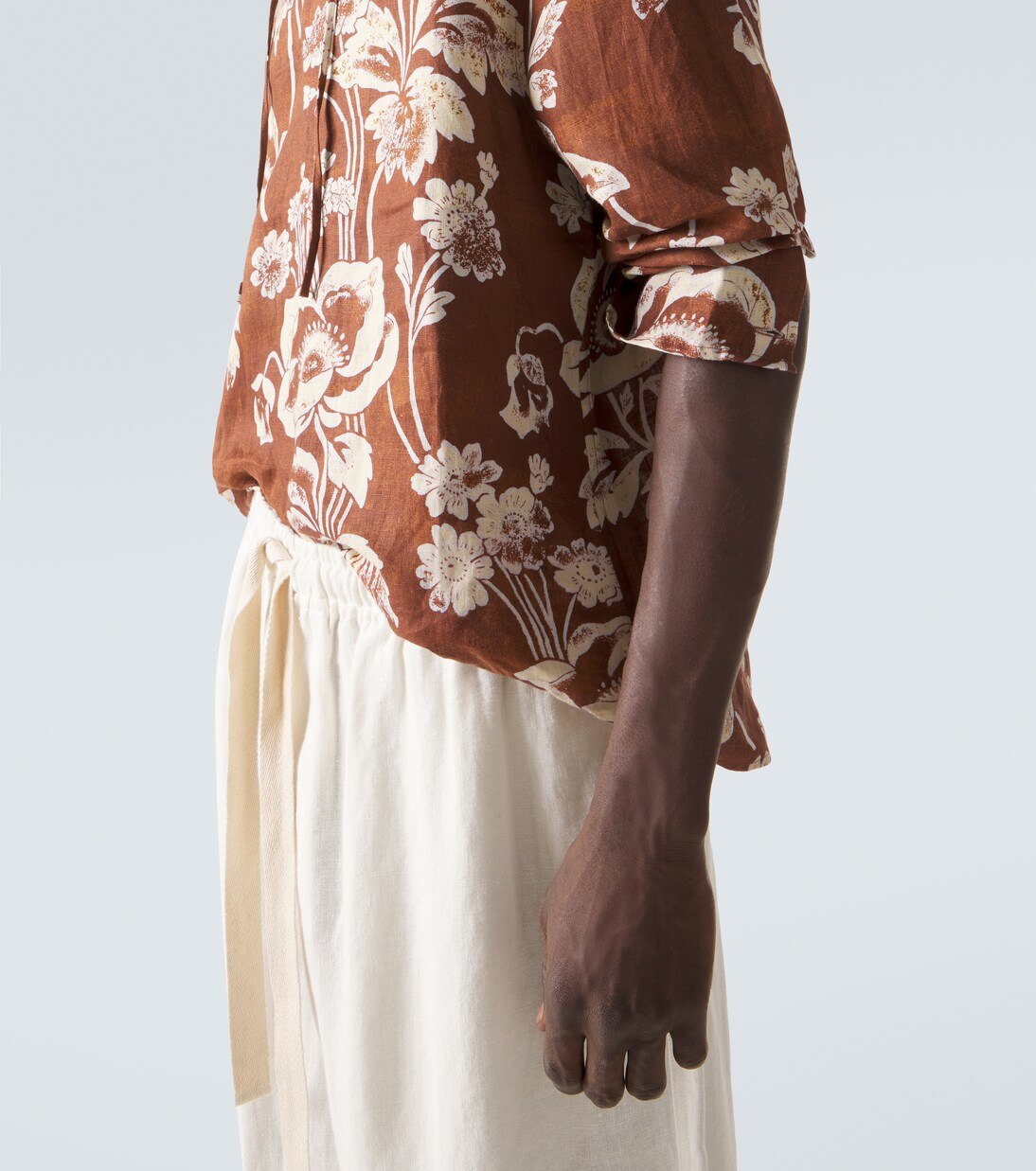 Commas - Floral tie-neck linen shirt
