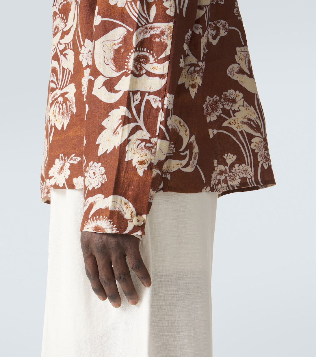 Commas - Floral tie-neck linen shirt