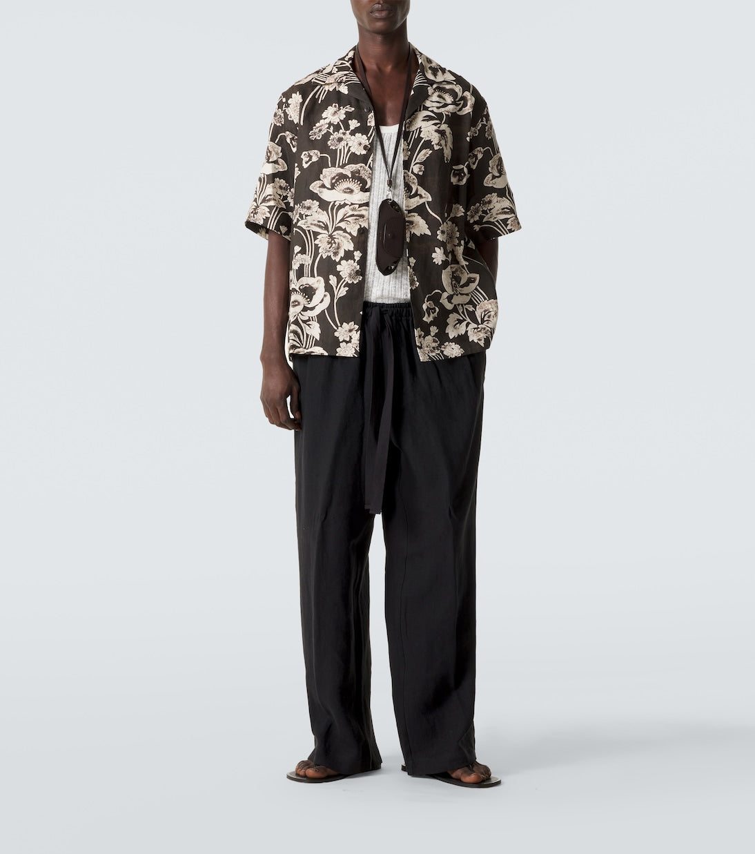 Commas - Floral linen bowling shirt