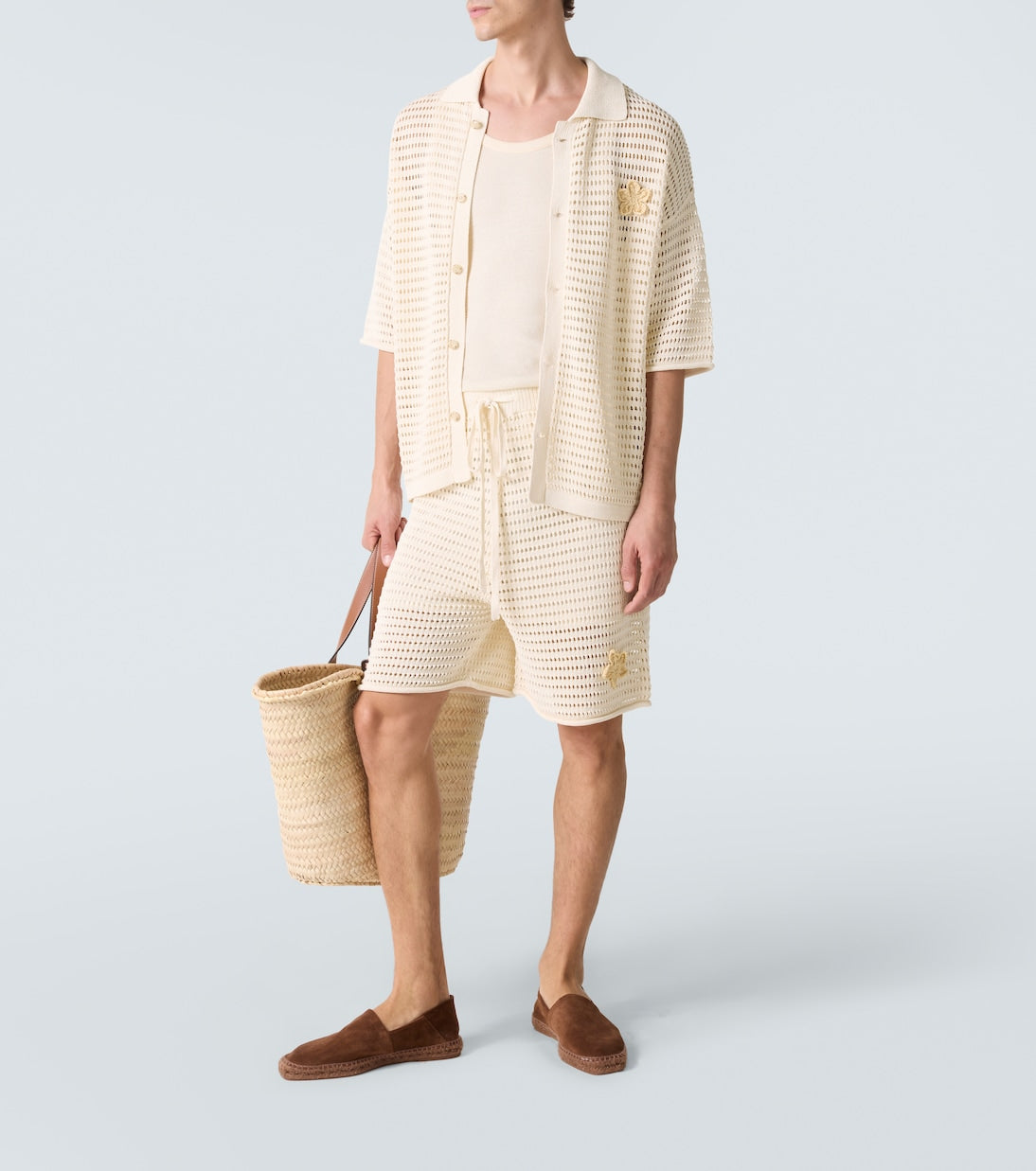 Commas - Crochet floral-appliqué open-knit Bermuda shorts