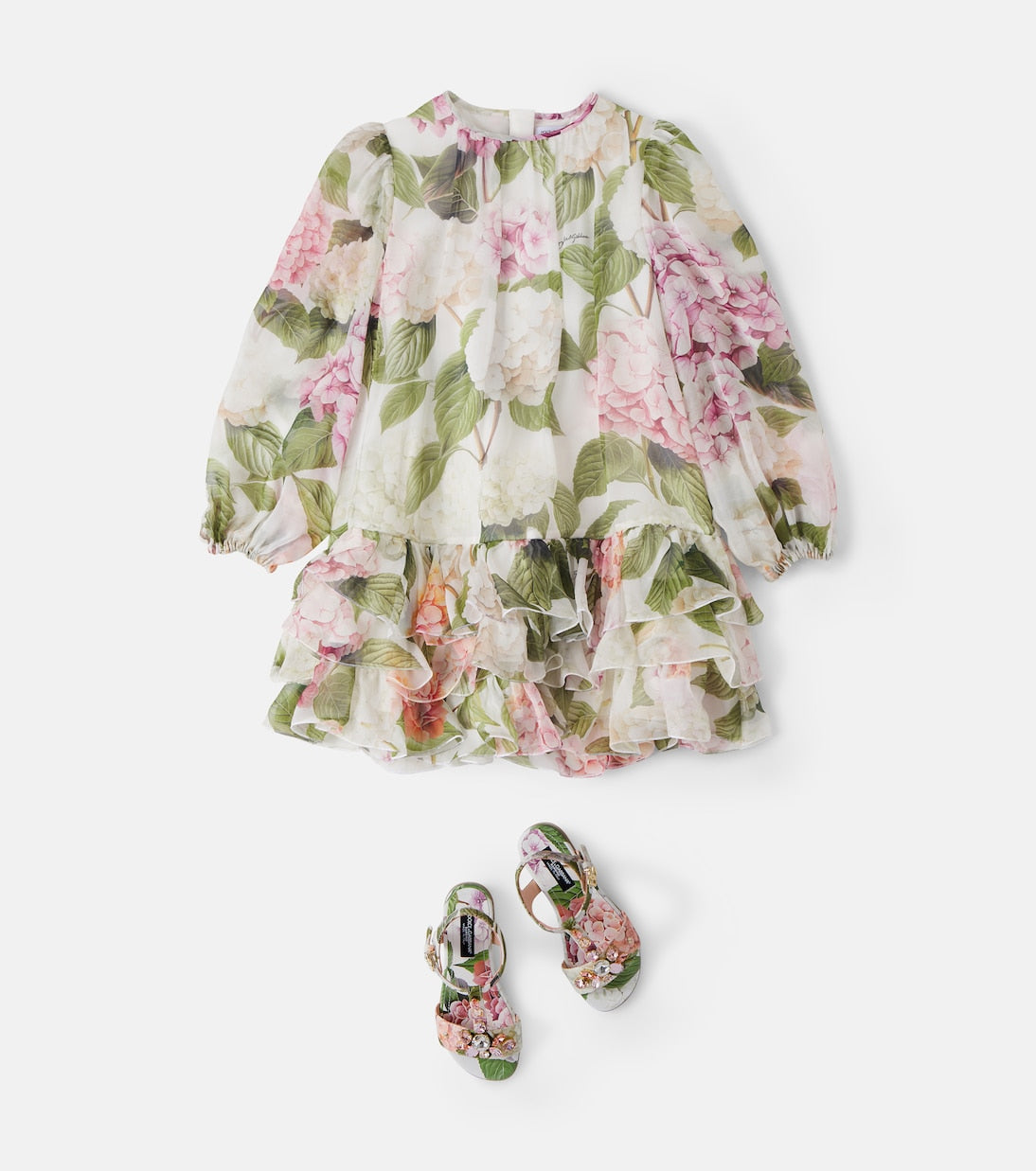 Dolce&Gabbana Kids - Floral ruffled silk chiffon dress