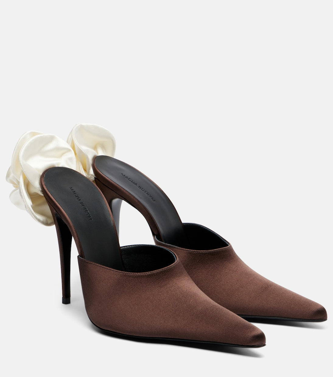 Magda Butrym - Floral-appliqué satin mules