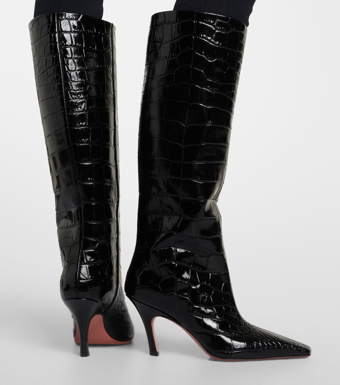 Amina Muaddi - Mona croc-effect leather knee-high boots