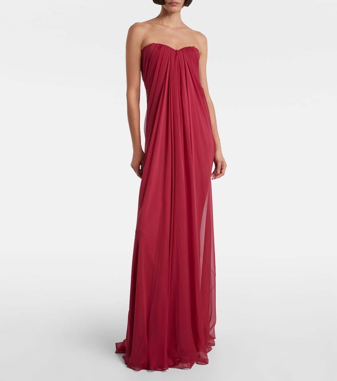 McQueen - Draped silk chiffon bustier gown
