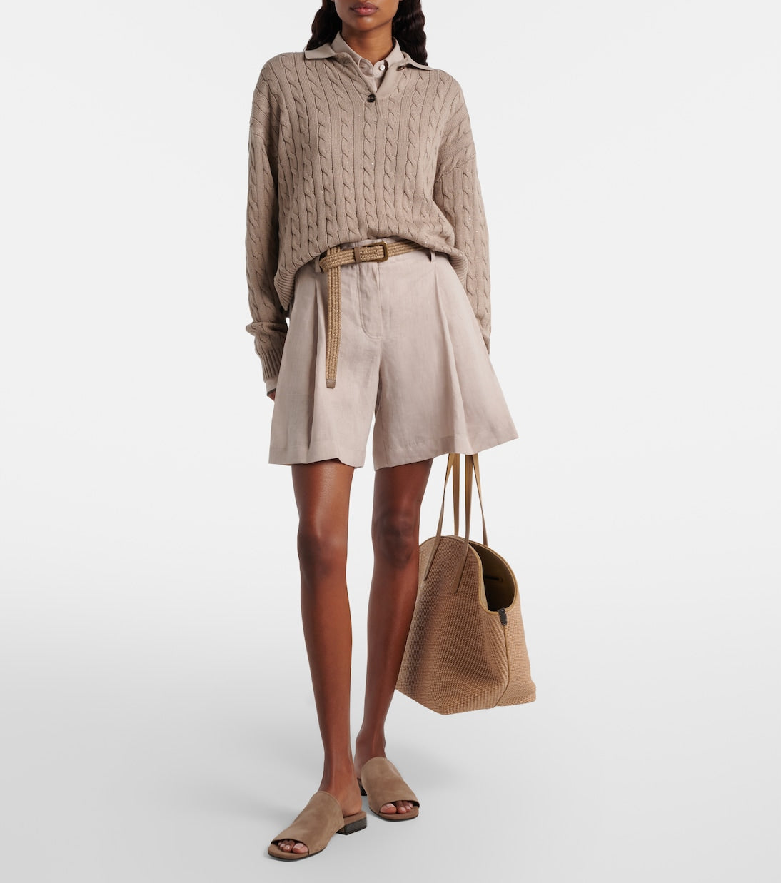 Brunello Cucinelli - Cable-knit cotton-blend polo sweater