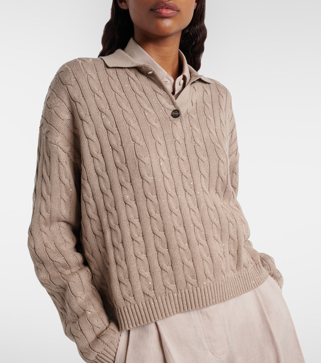 Brunello Cucinelli - Cable-knit cotton-blend polo sweater