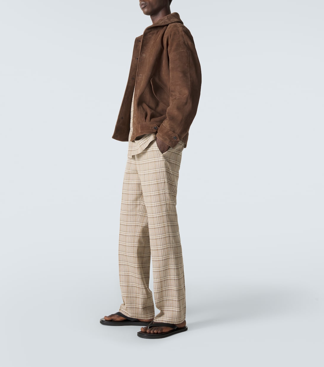 Auralee - Checked silk and linen tweed straight pants