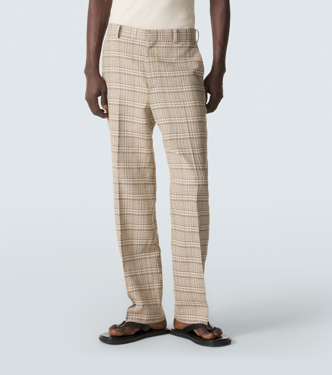 Auralee - Checked silk and linen tweed straight pants