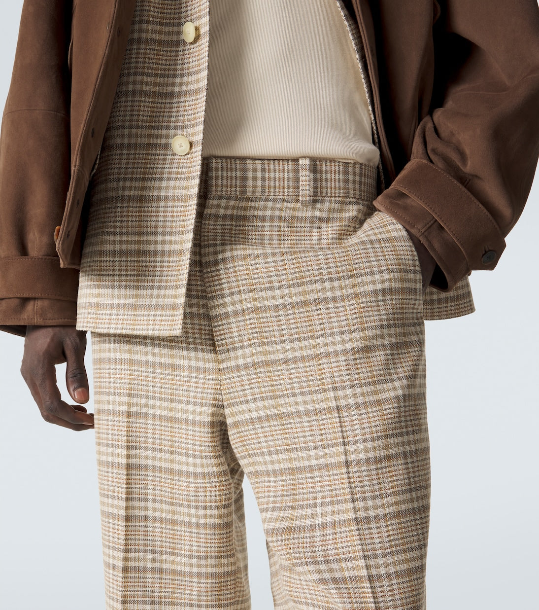 Auralee - Checked silk and linen tweed straight pants