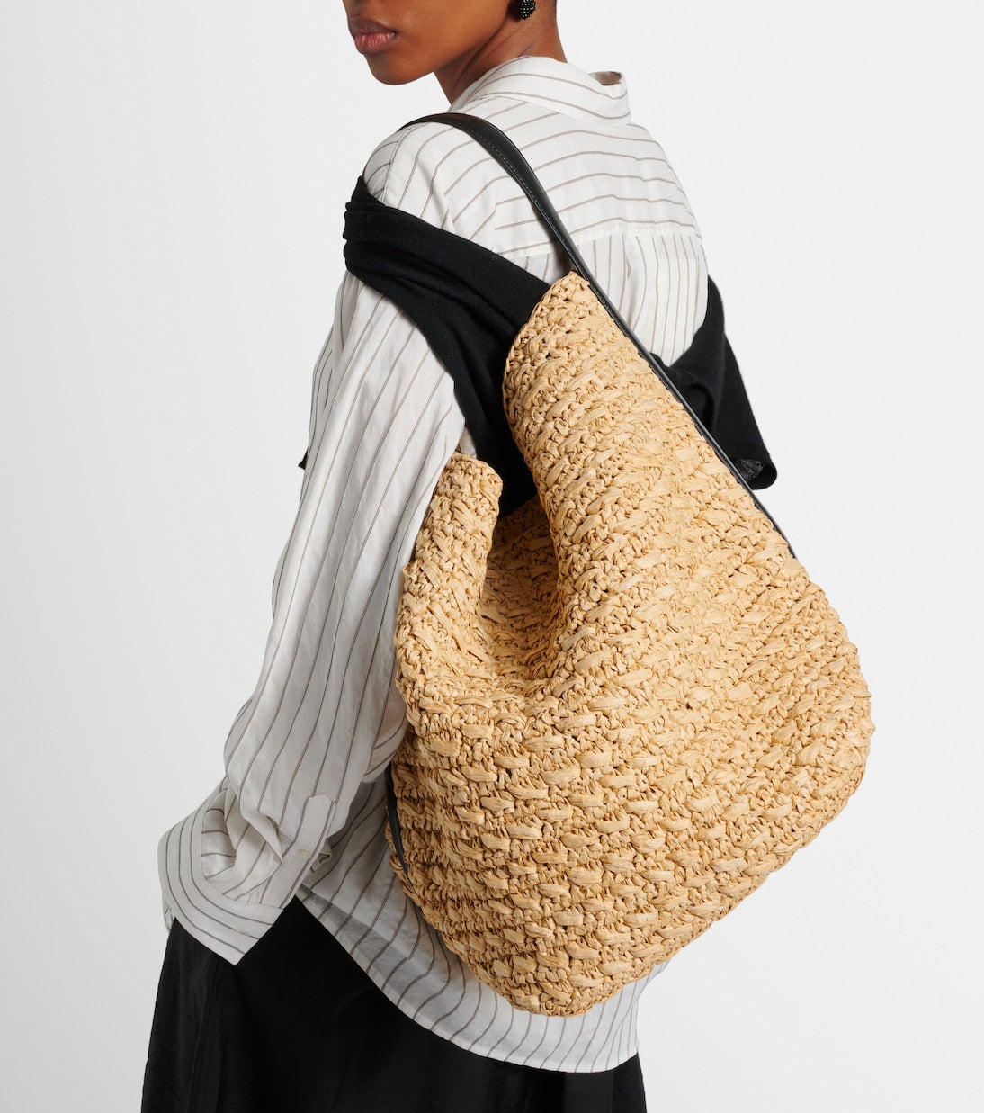Toteme - Leather-trimmed raffia and paper bucket bag