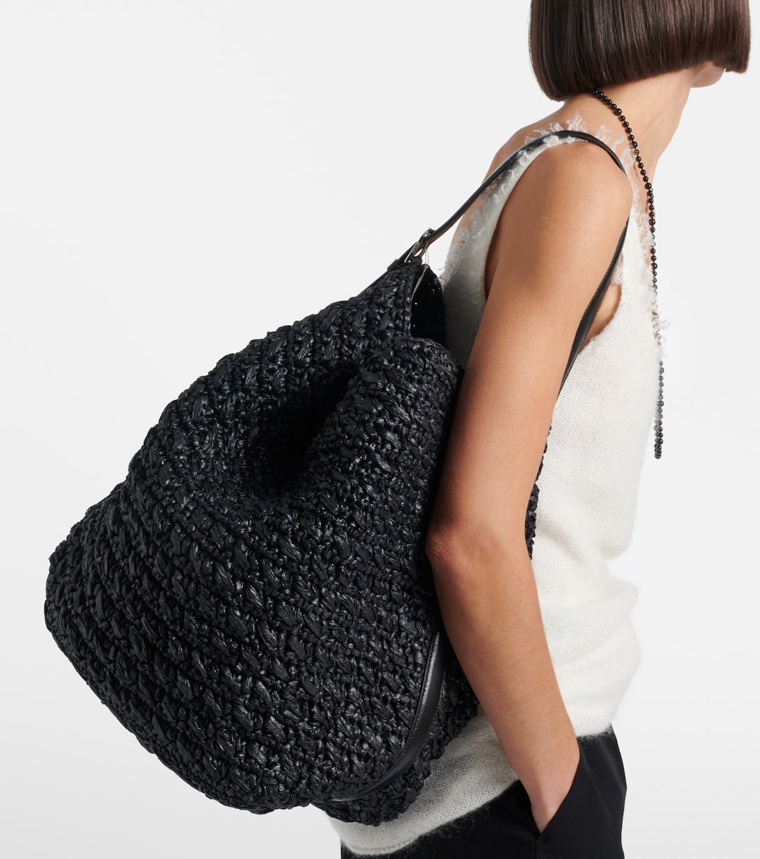 Toteme - Belted leather-trimmed raffia tote bag