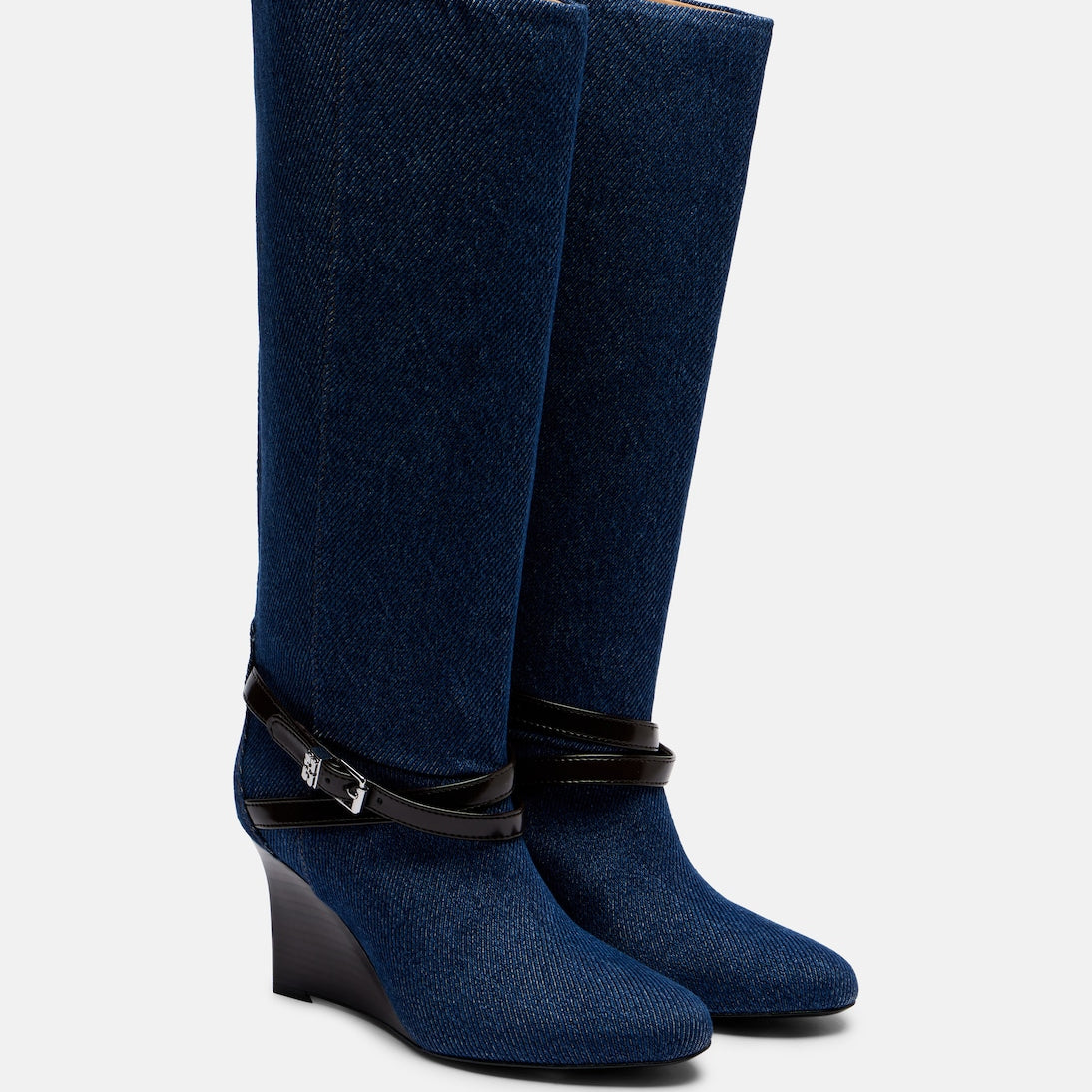 Ganni - Kat denim knee-high wedge boots