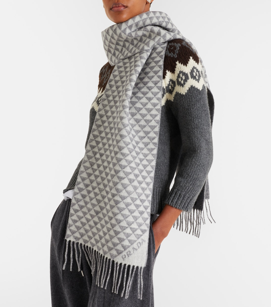 Prada - Logo wool and cashmere jacquard scarf