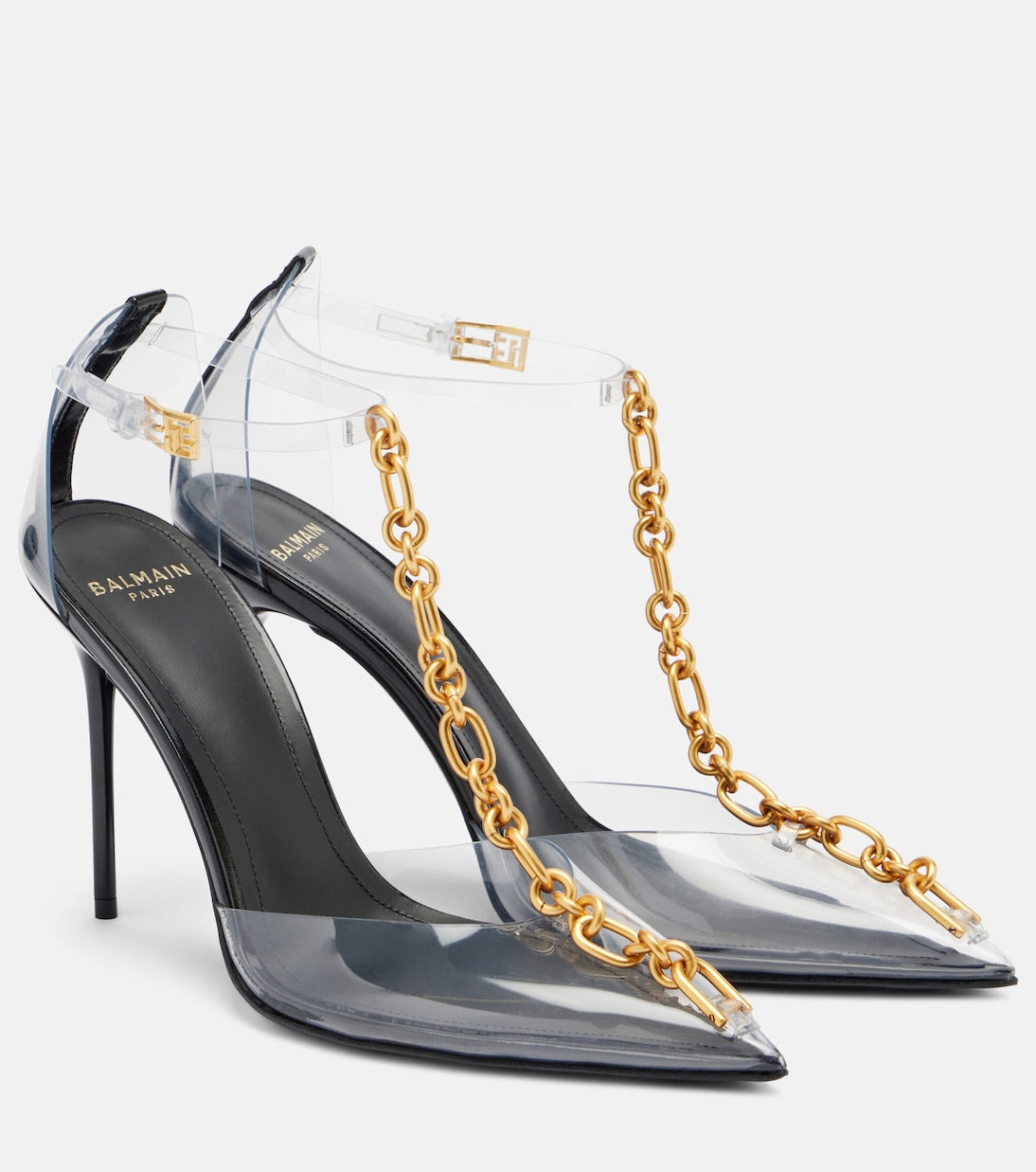 Balmain - Chain-detail PVC slingback pumps