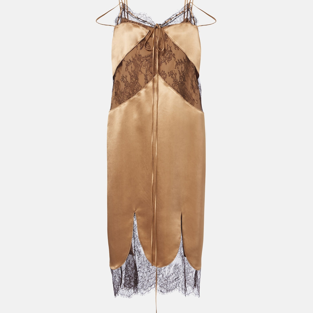 Ferragamo - Lace-trimmed satin midi dress