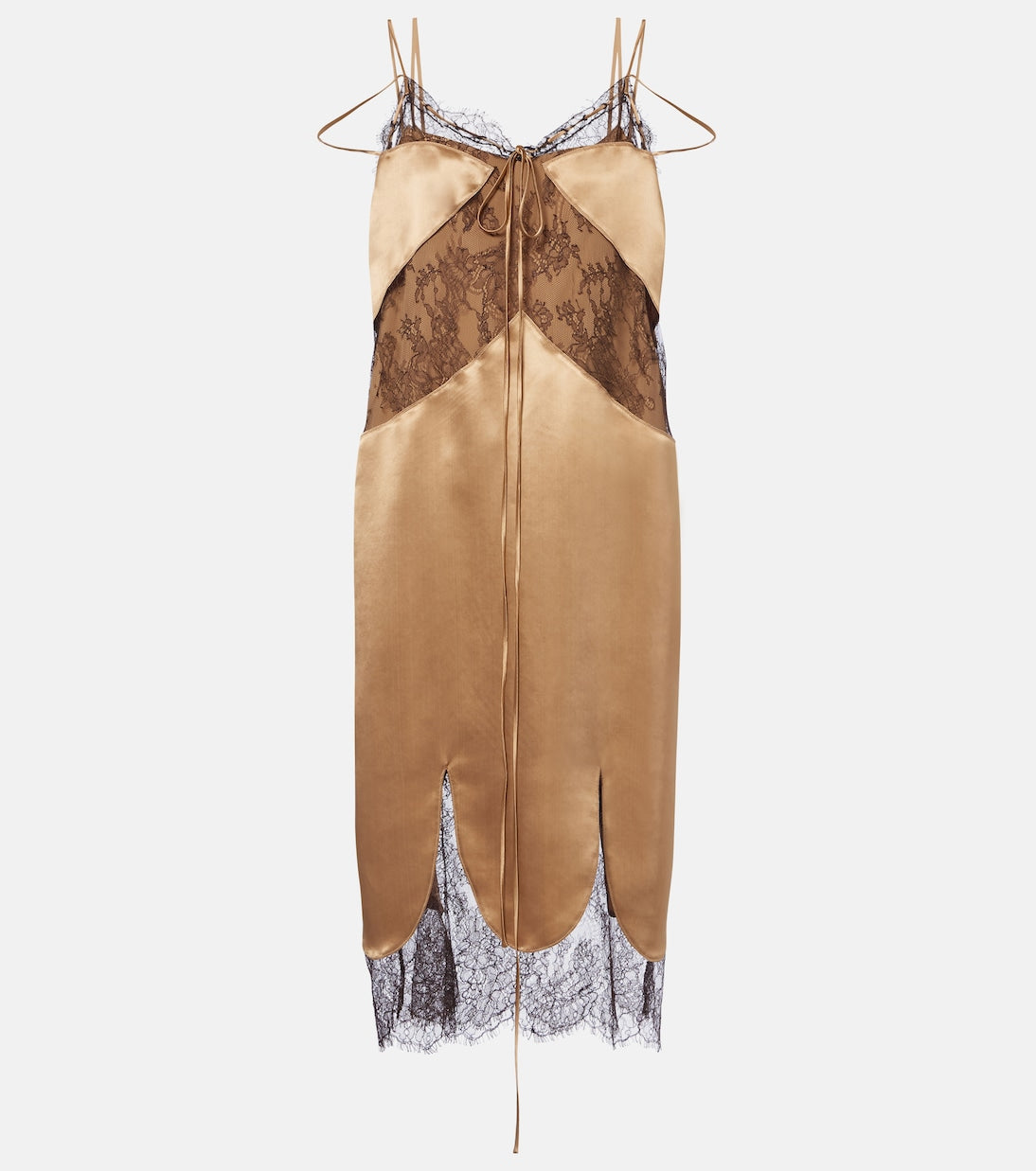 Ferragamo - Lace-trimmed satin midi dress