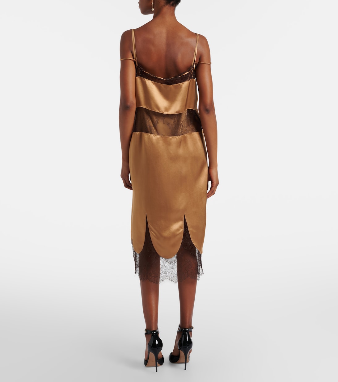 Ferragamo - Lace-trimmed satin midi dress