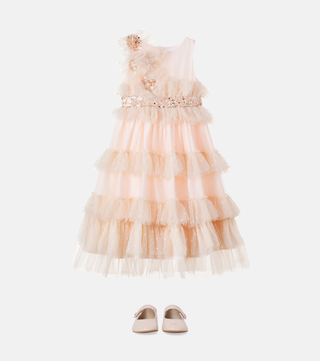 Patachou - Sequined ruffled tulle dress