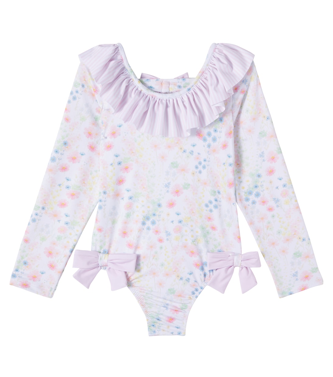 Patachou - Bow-detail floral ruffled swimsuit