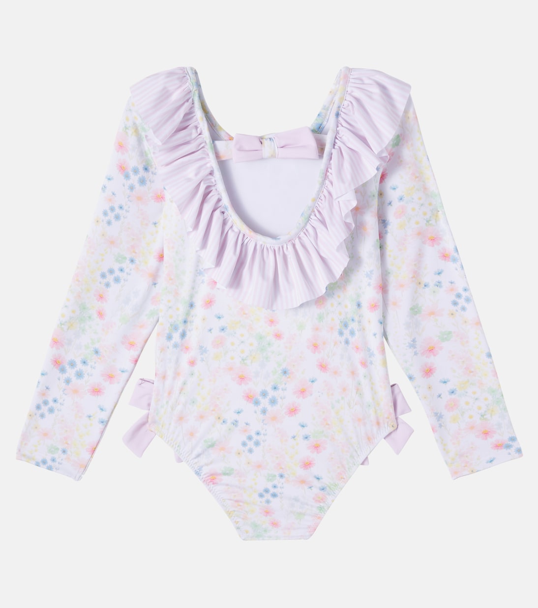 Patachou - Bow-detail floral ruffled swimsuit