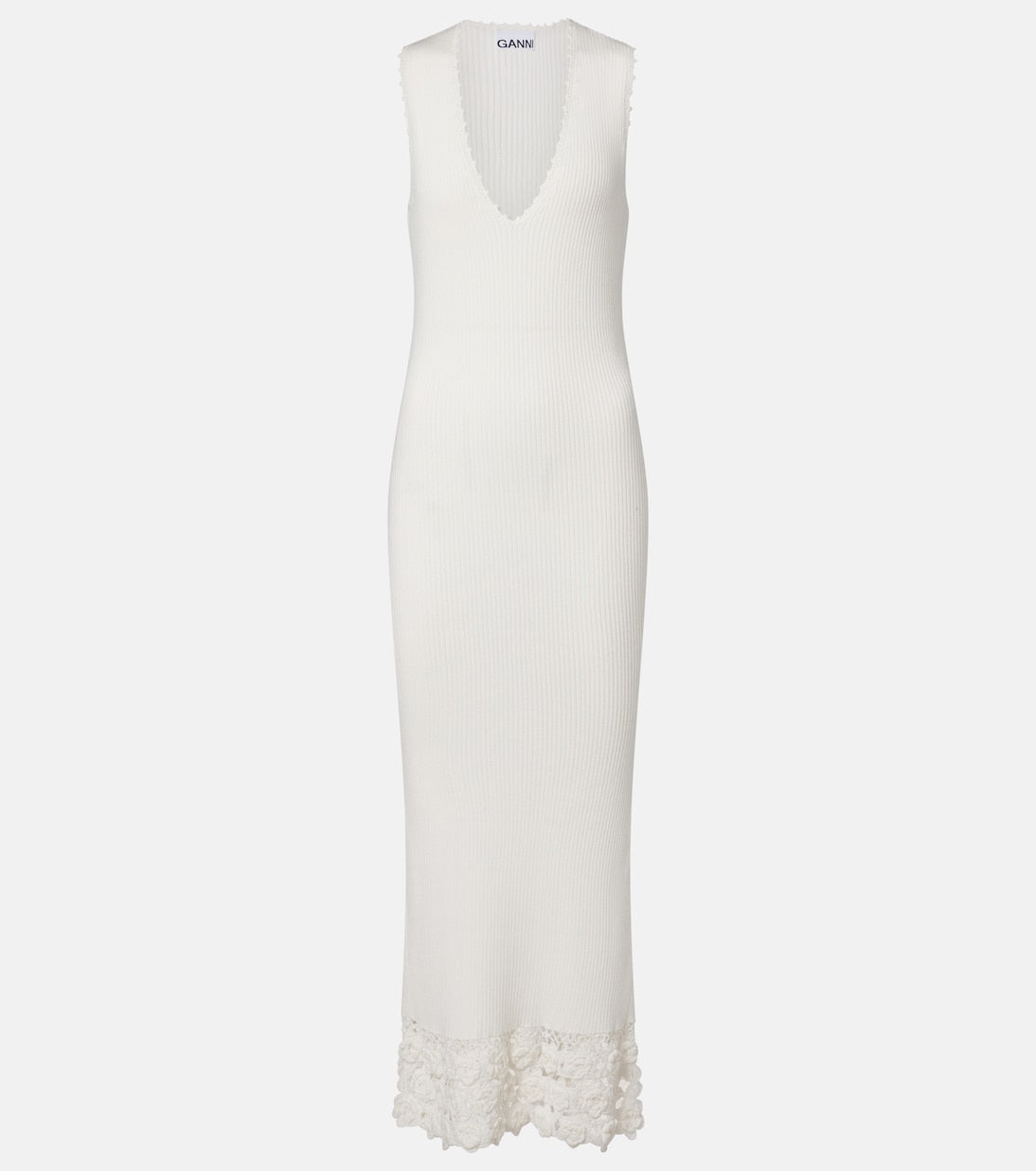 Ganni - Crochet-trimmed ribbed cotton-blend midi dress