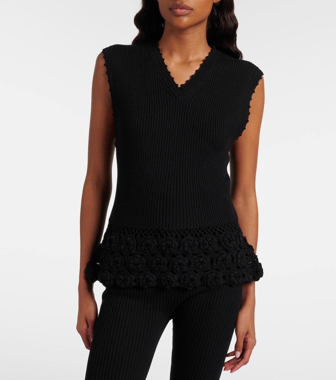 Ganni - Crochet-trimmed ribbed cotton-blend top