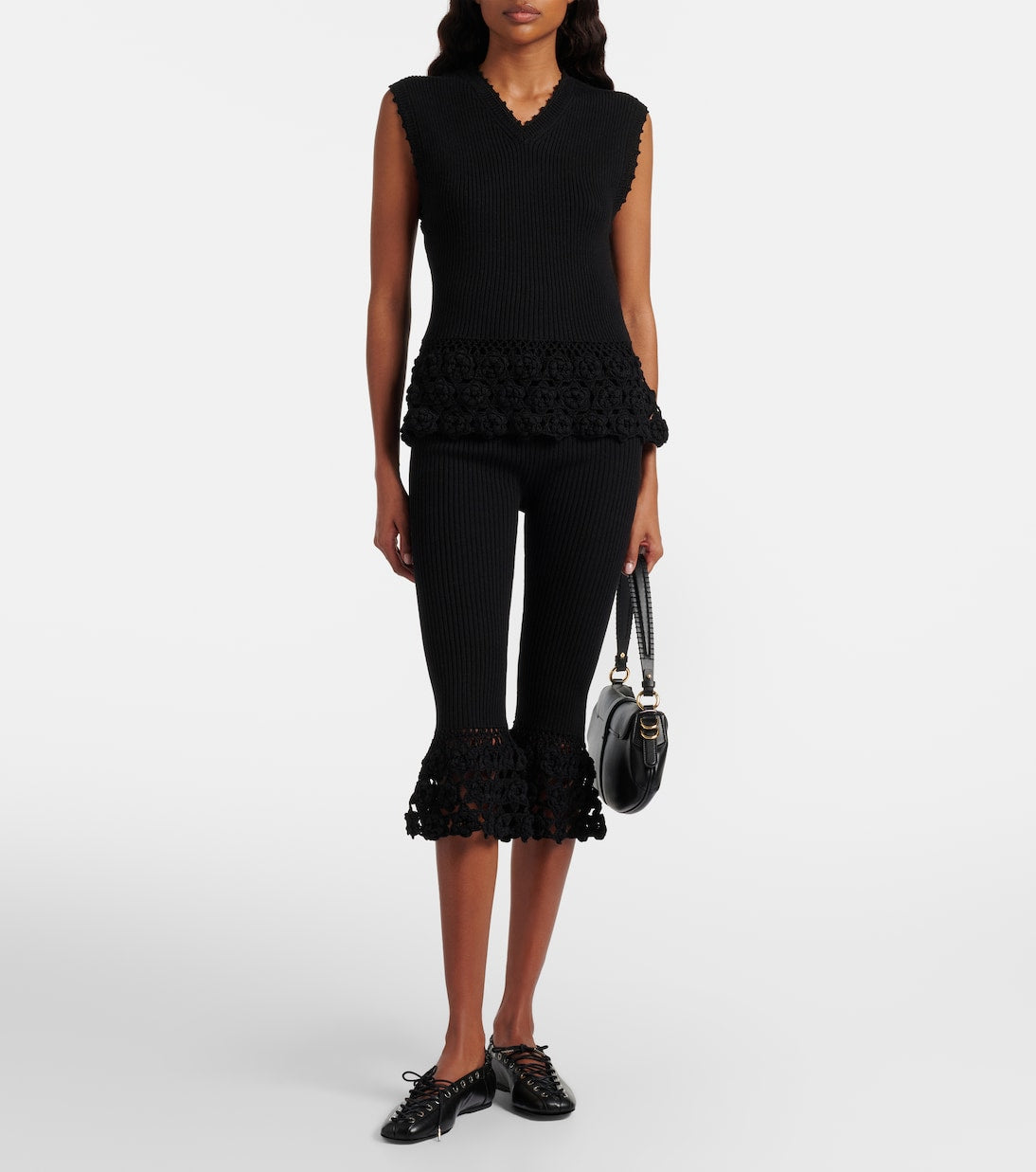 Ganni - Crochet-trimmed ribbed cotton-blend capri pants