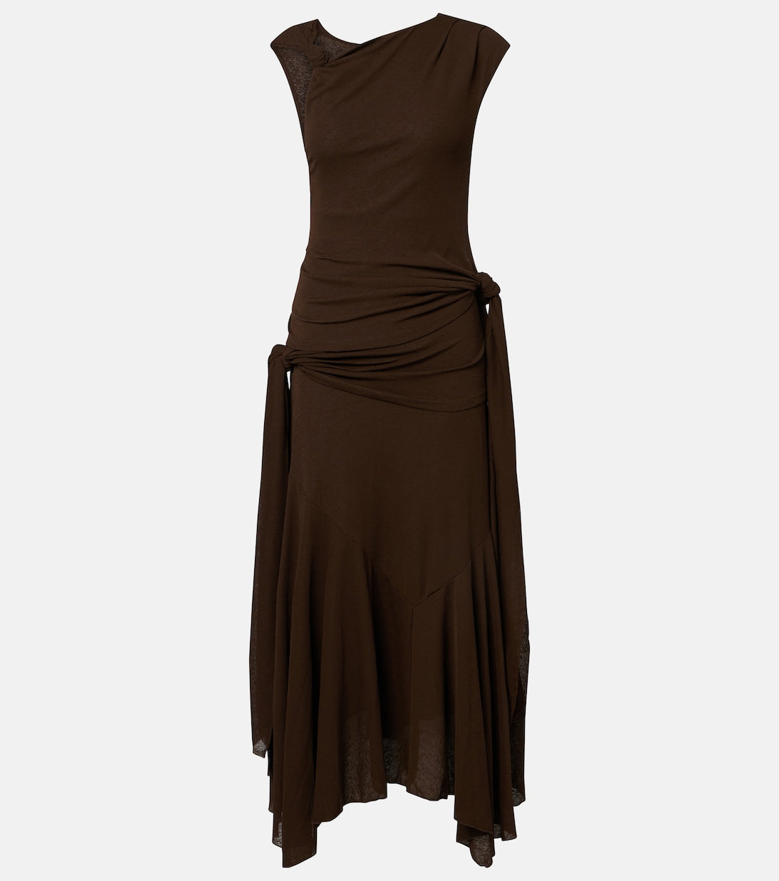 Ganni - Asymmetric draped mesh midi dress