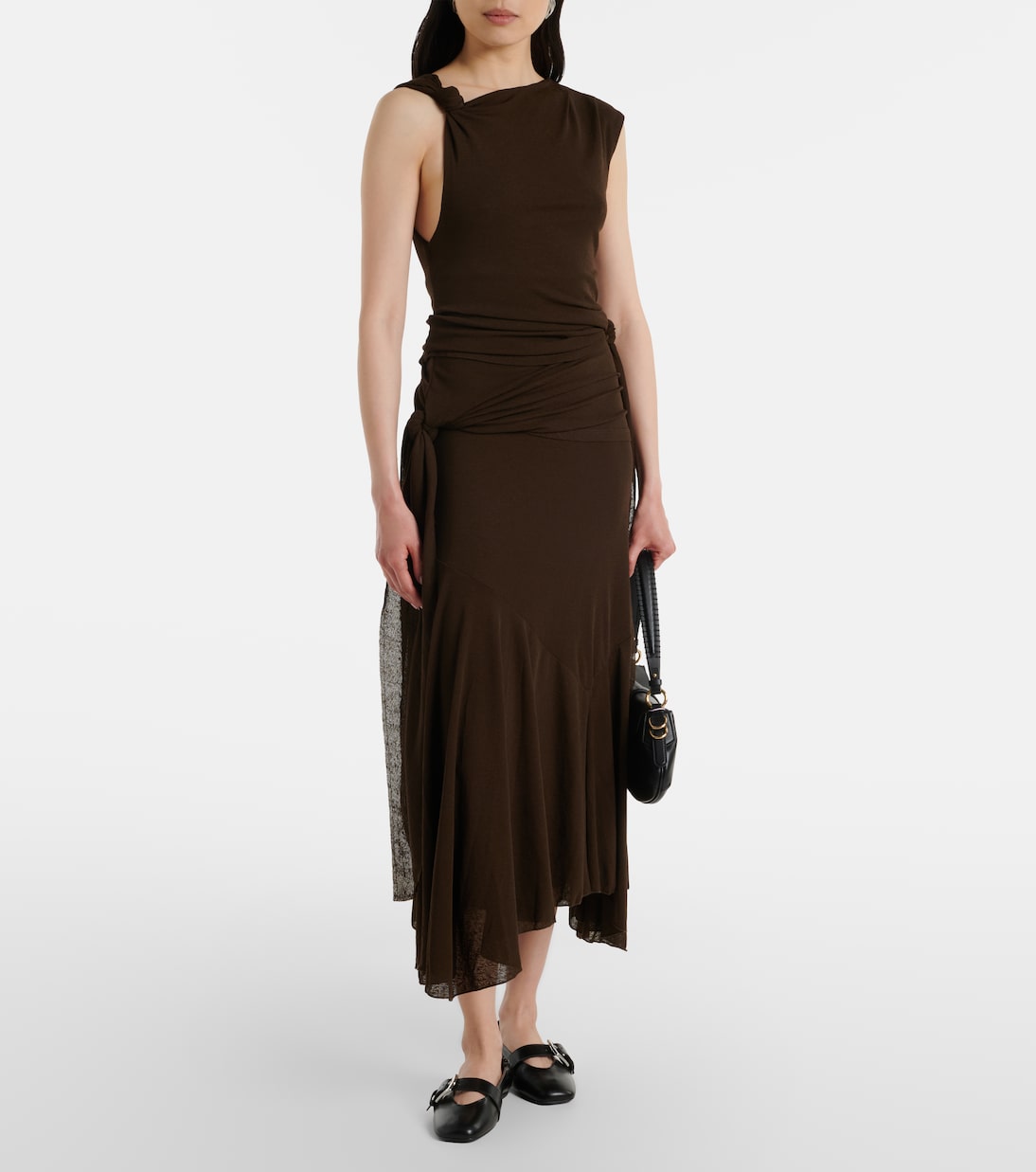 Ganni - Asymmetric draped mesh midi dress