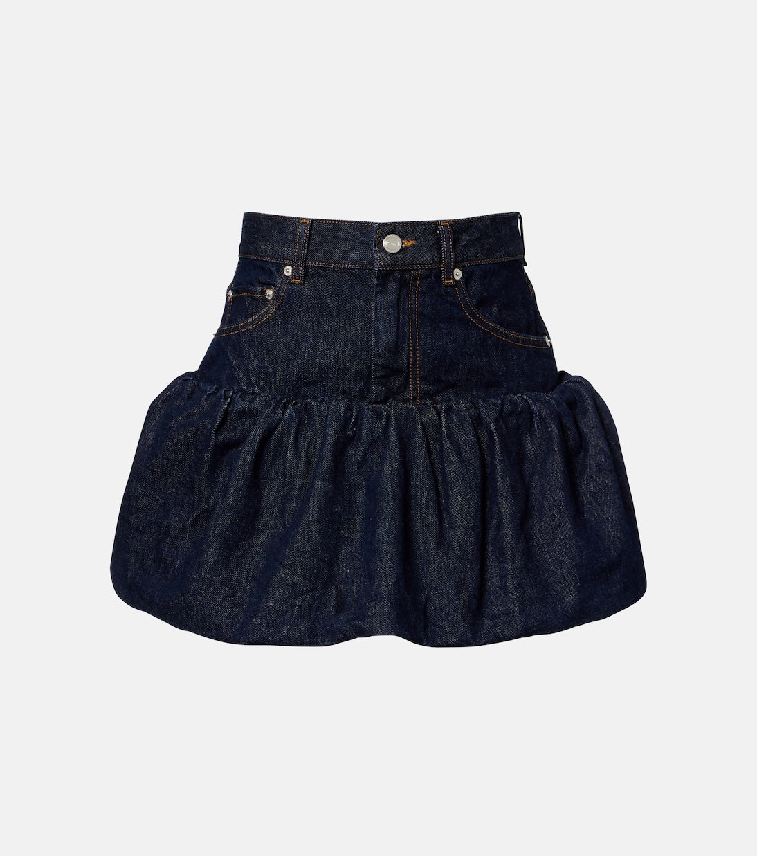 Ganni - Gathered denim miniskirt