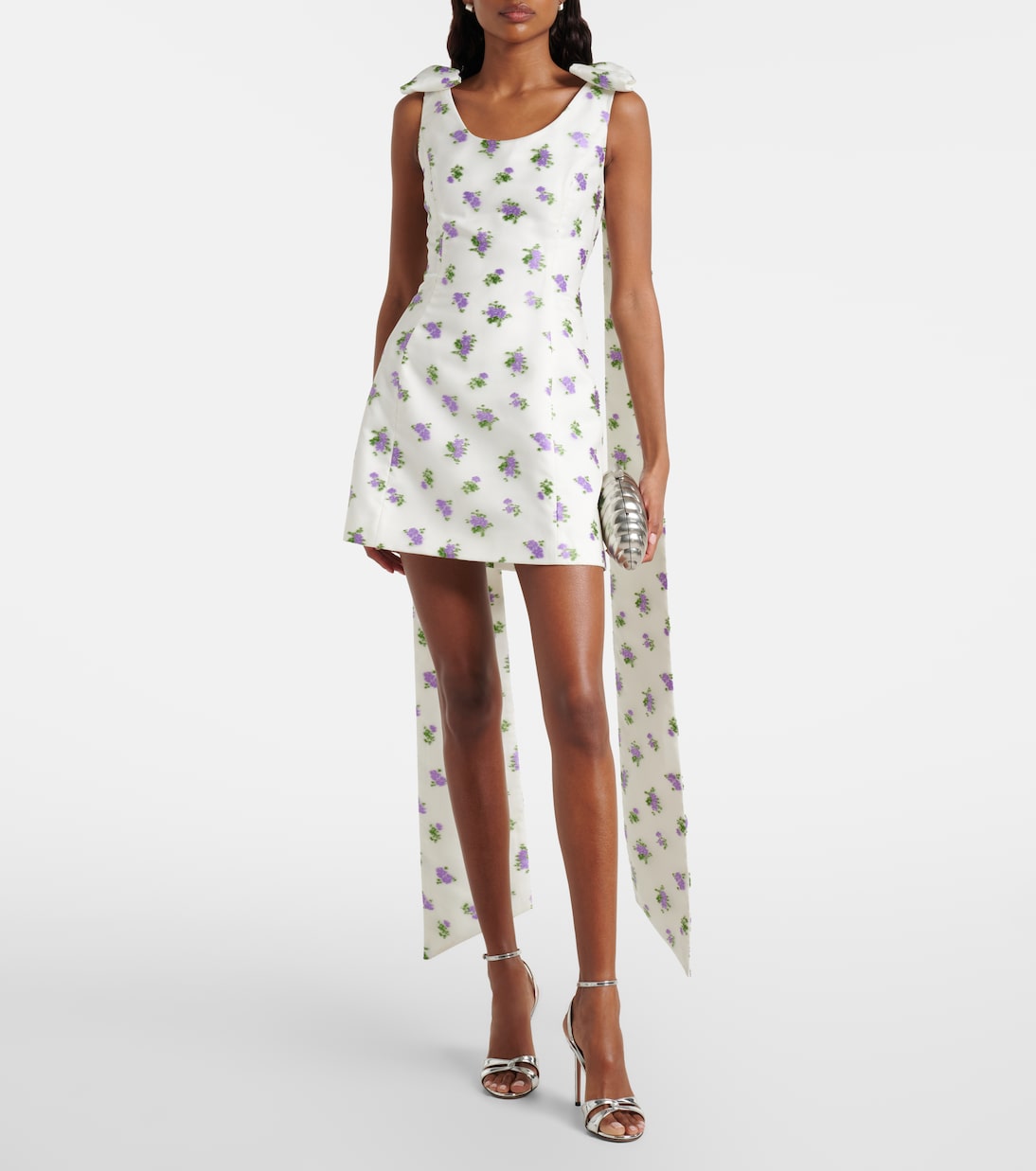 Markarian - Bow-detail floral caped brocade minidress