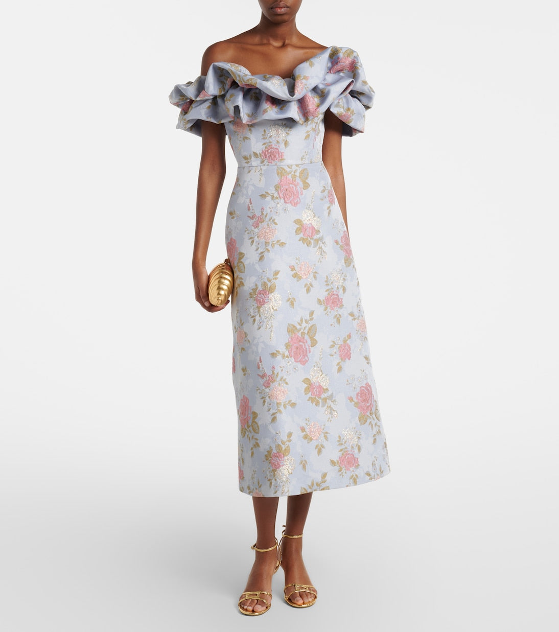 Markarian - Floral lamé brocade midi dress