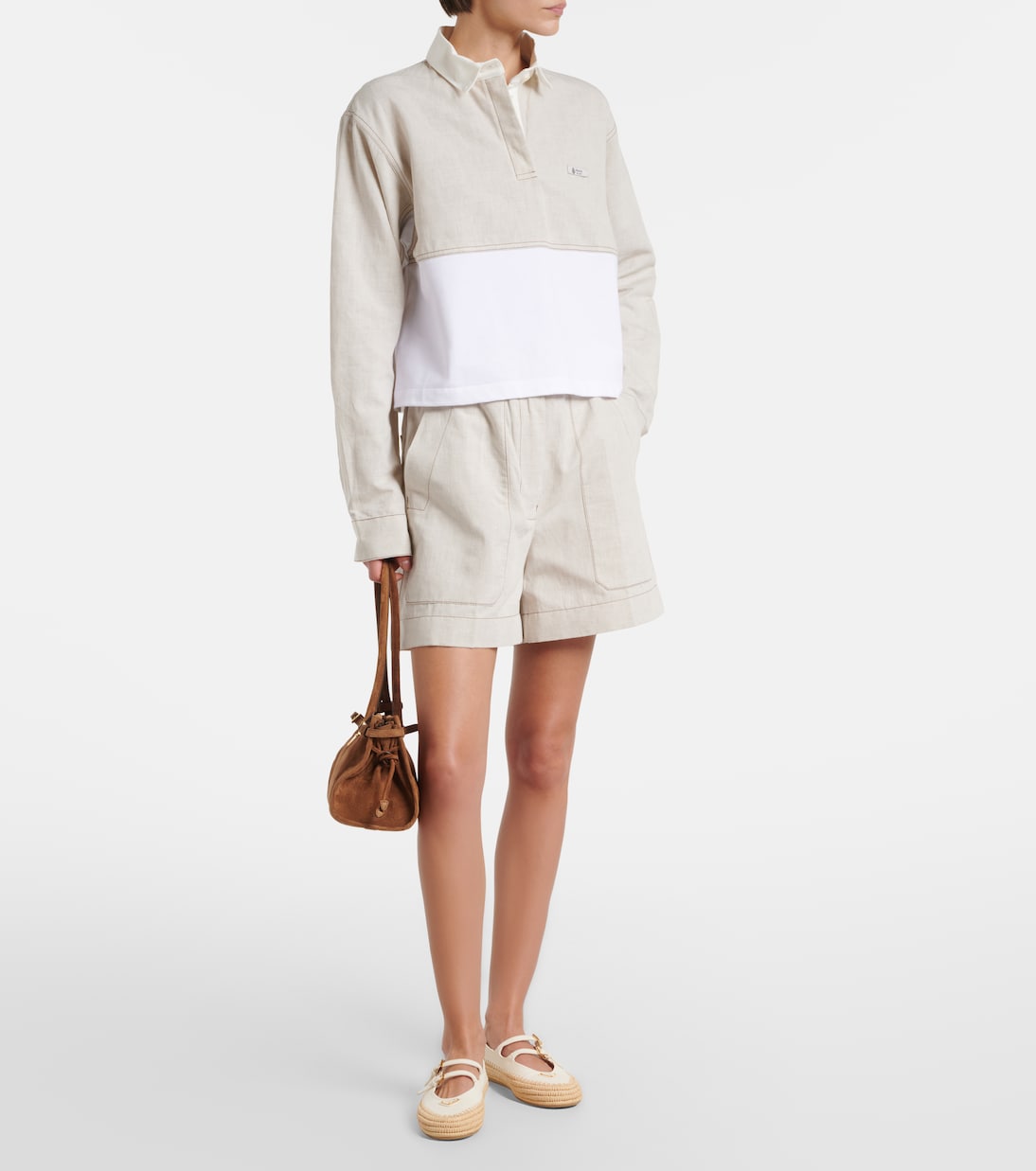 Prada - Cotton and linen chambray shorts